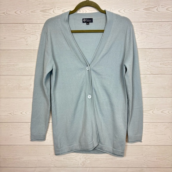 Cashmere Boutique 100% Cashmere Blue Button Down Sweater Cardigan Size S/M - Picture 1 of 8
